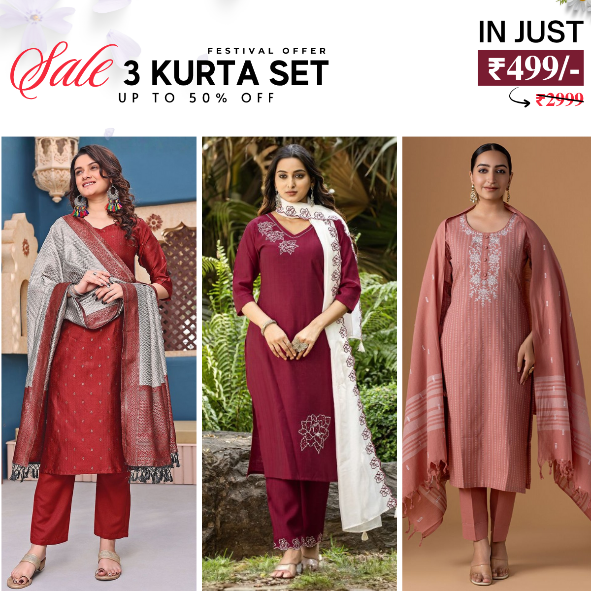3-Pack Kurti Sets with Dupattas – Stylish, Versatile, and Ready for Every Occasion | KD-04