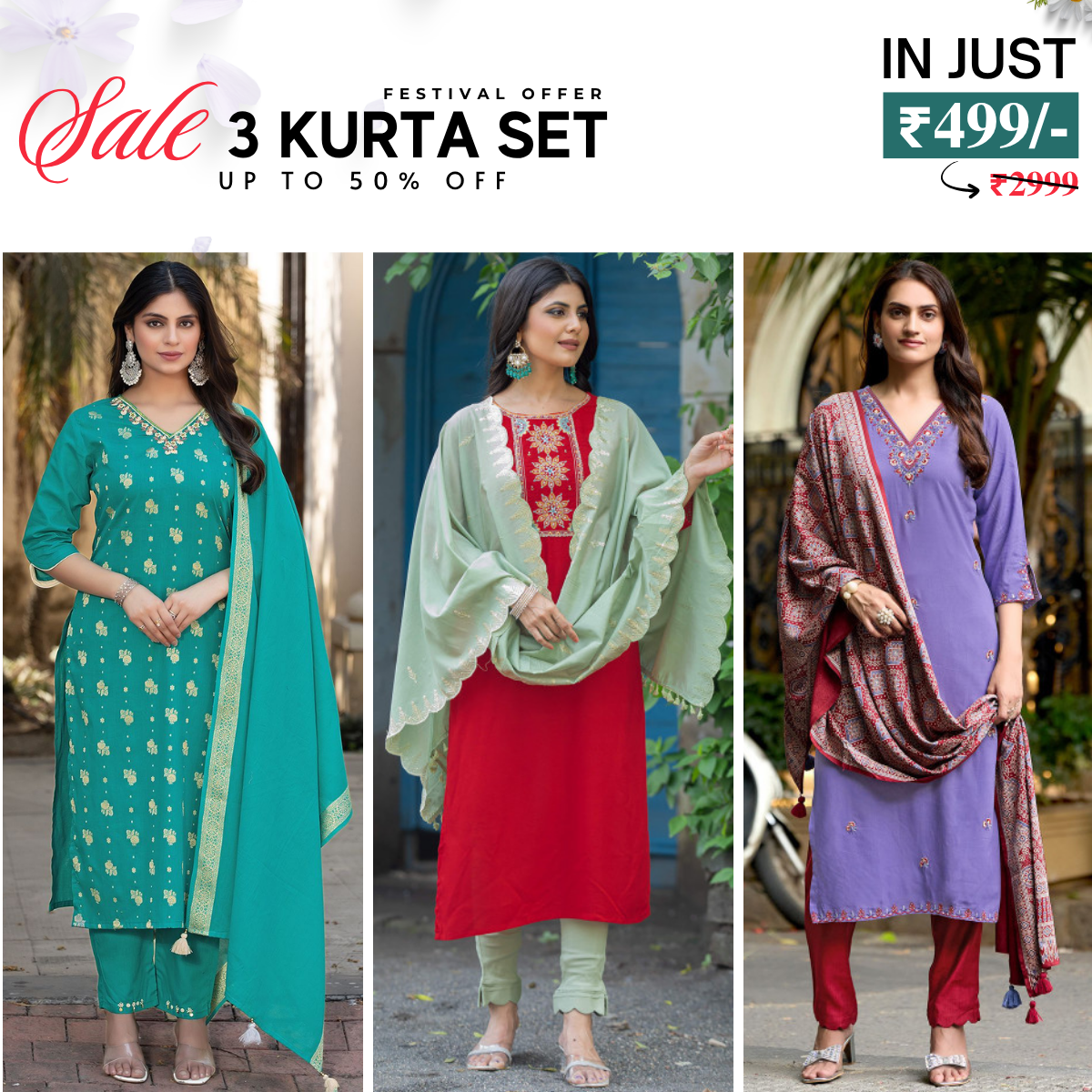 3-Pack Kurti Sets with Dupattas – Stylish, Versatile, and Ready for Every Occasion | KD-05