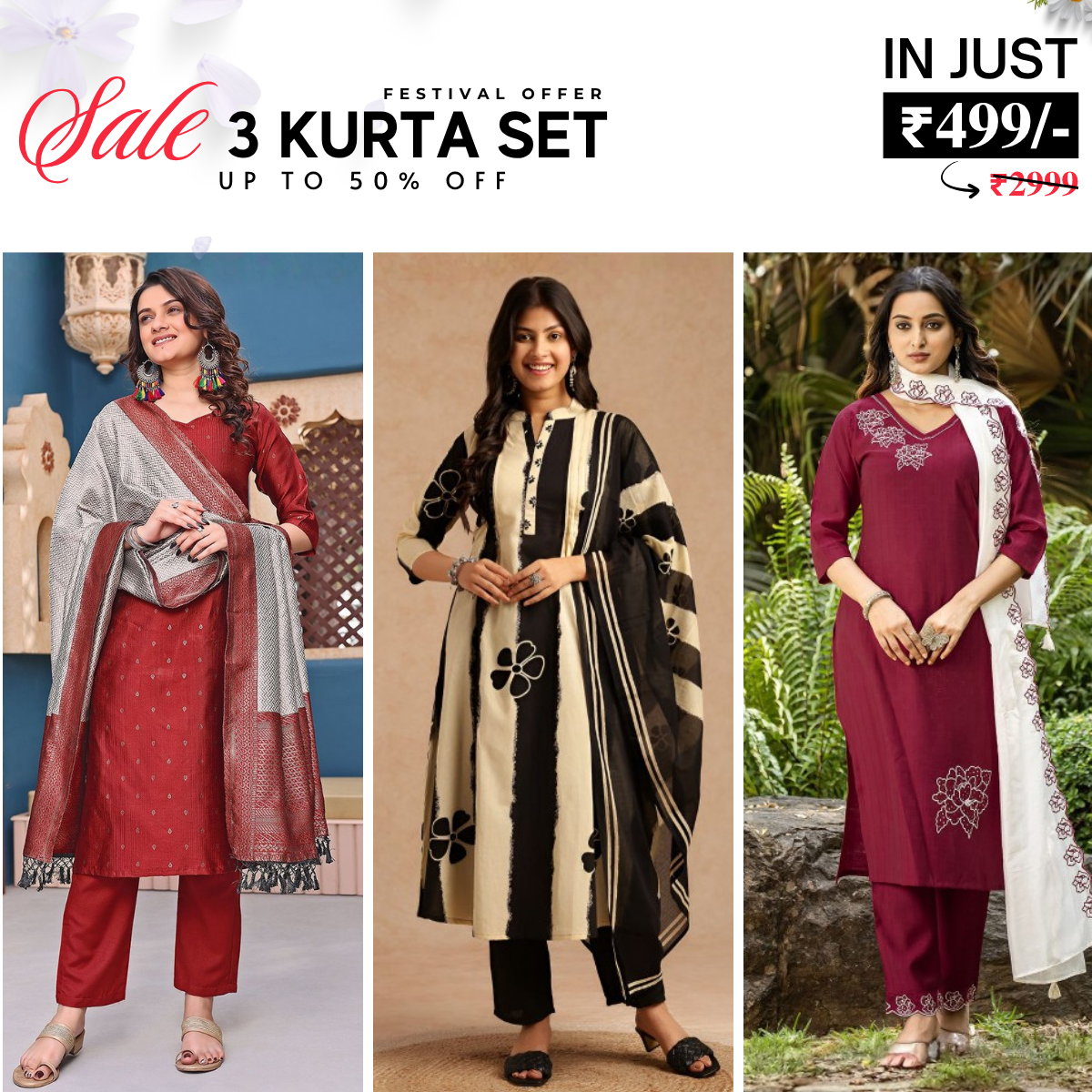 3-Pack Kurti Sets with Dupattas – Stylish, Versatile, and Ready for Every Occasion | KD-06