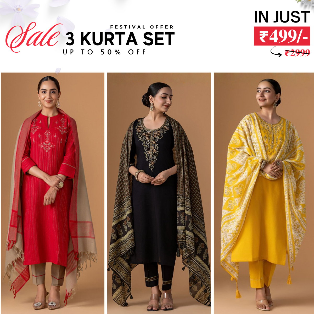 3-Pack Kurti Sets with Dupattas – Stylish, Versatile, and Ready for Every Occasion | KD-07