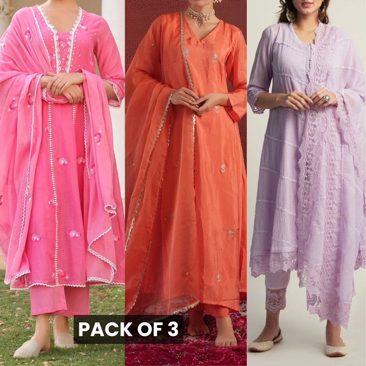 Elegant 3-Piece Women Kurti Set with Dupatta Combo Pack – Stylish, Comfortable & Versatile Ethnic Wear | KS-03