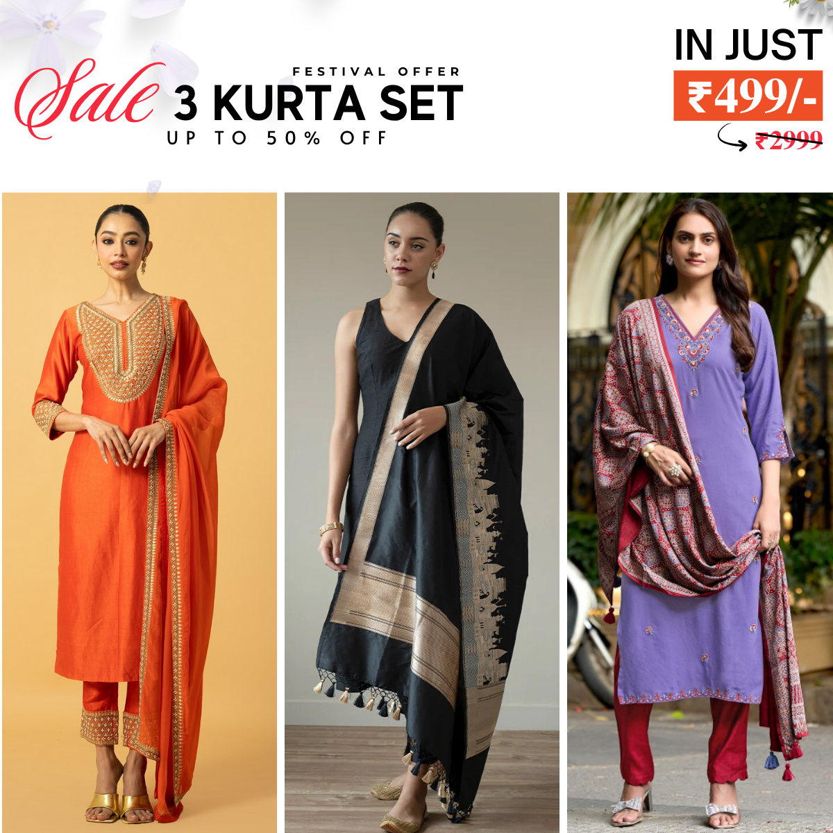 3-Pack Kurti Sets with Dupattas – Stylish, Versatile, and Ready for Every Occasion | KD-08