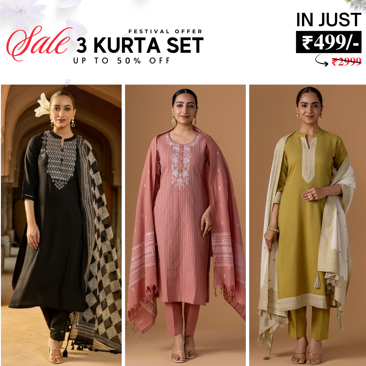 3-Pack Kurti Sets with Dupattas – Stylish, Versatile, and Ready for Every Occasion | KD-09