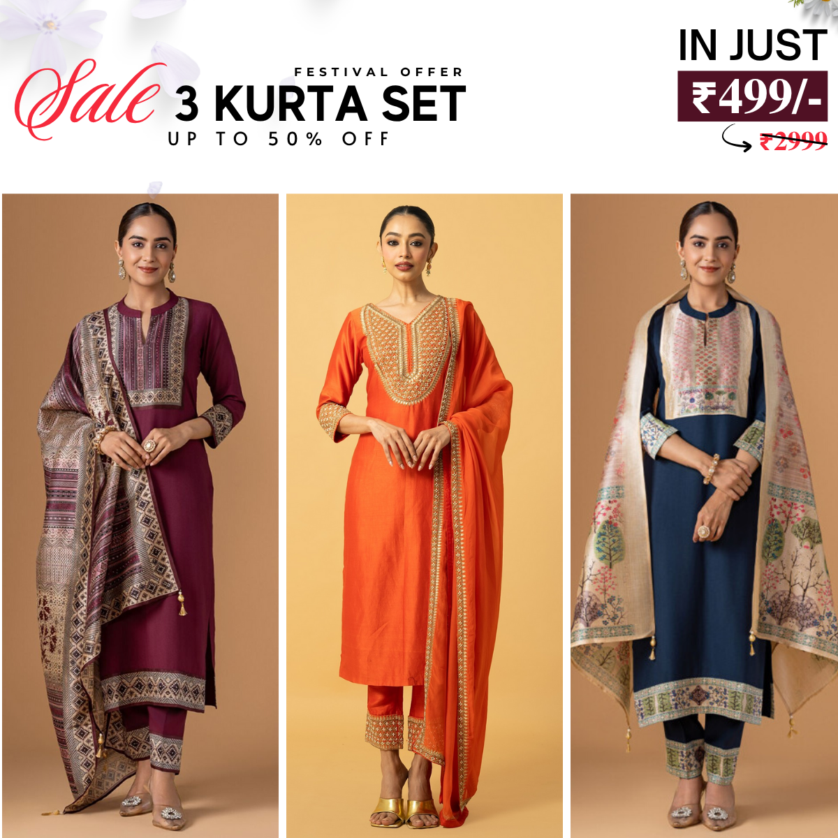 3-Pack Kurti Sets with Dupattas – Stylish, Versatile, and Ready for Every Occasion | KD-10