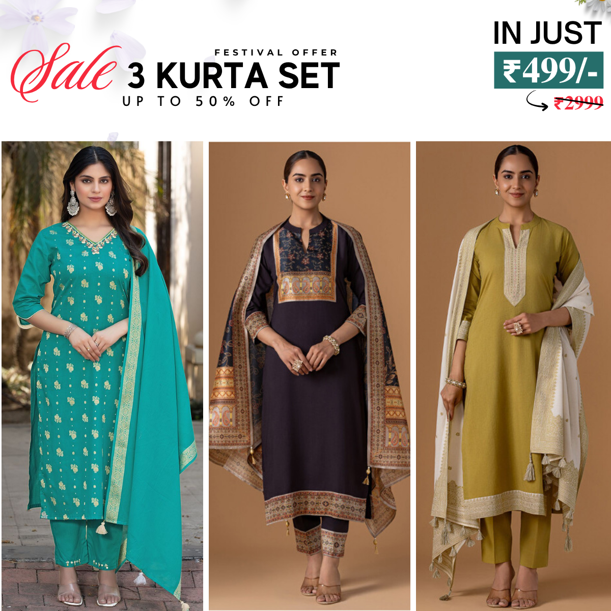 3-Pack Kurti Sets with Dupattas – Stylish, Versatile, and Ready for Every Occasion | KD-01