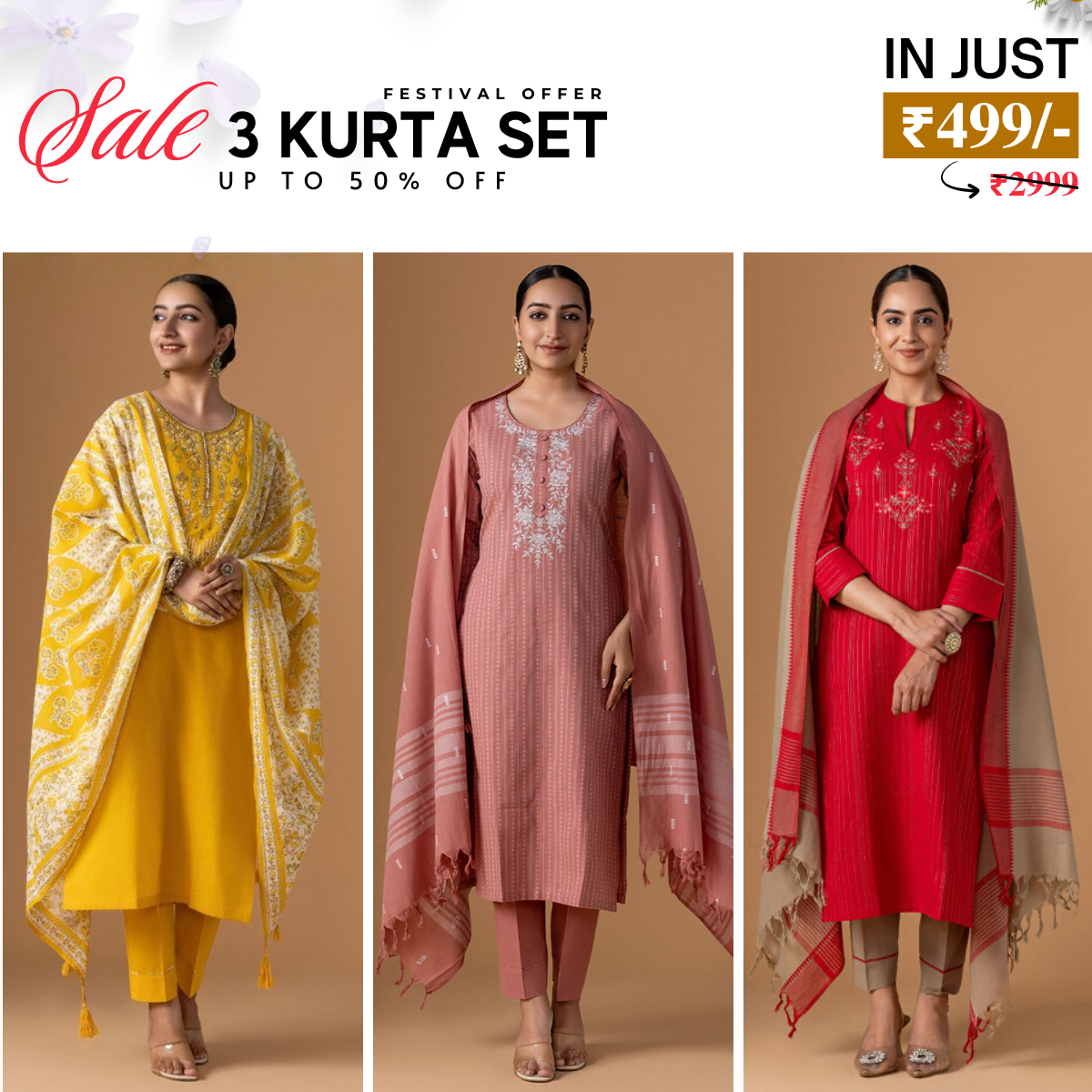 3-Pack Kurti Sets with Dupattas – Stylish, Versatile, and Ready for Every Occasion | KD-02