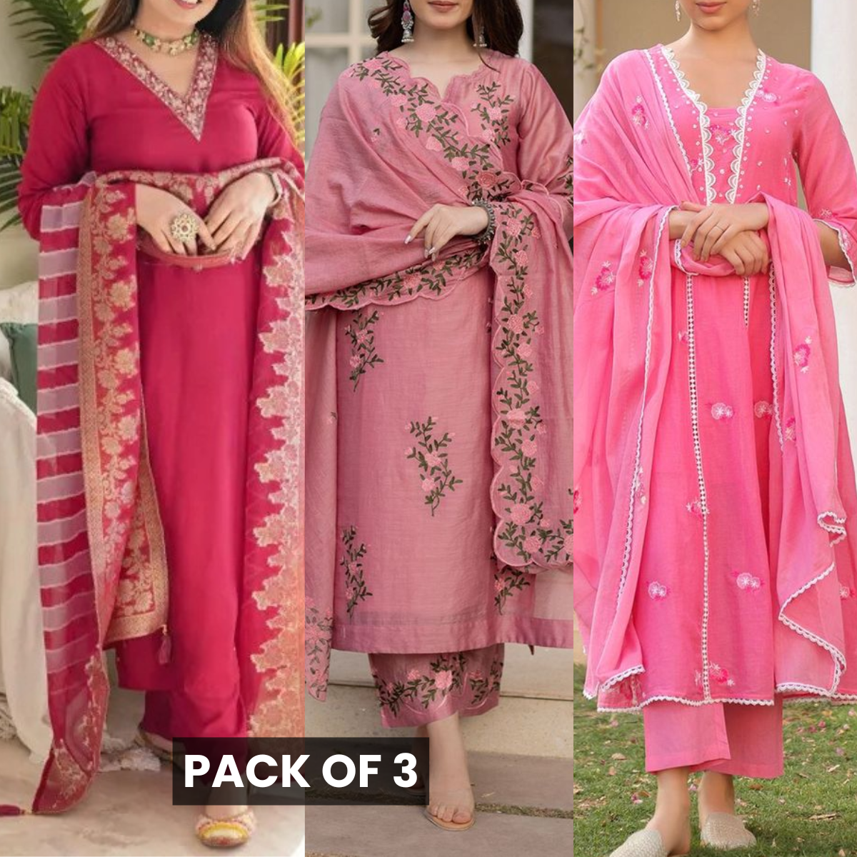Elegant 3-Piece Women Kurti Set with Dupatta Combo Pack – Stylish, Comfortable & Versatile Ethnic Wear | KS-08