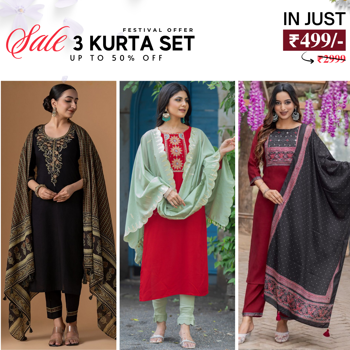 3-Pack Kurti Sets with Dupattas – Stylish, Versatile, and Ready for Every Occasion | KD-03